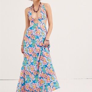 For Love And Lemons Floral Maxi Dress - Blue and Pink